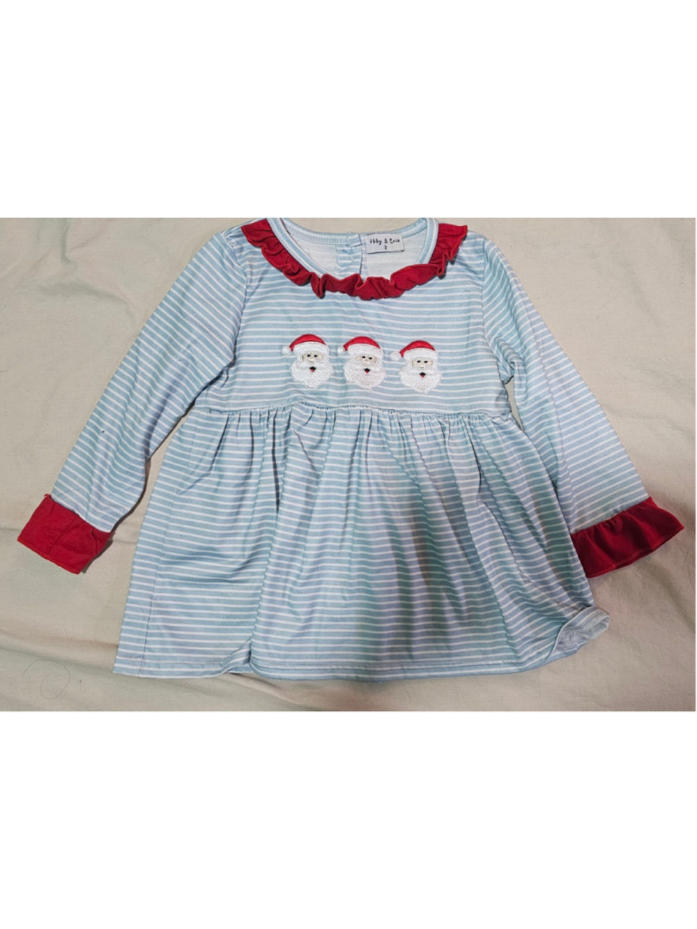 Toddler Girls Abby & Evie Santa Shirt Blue Striped Size 2T